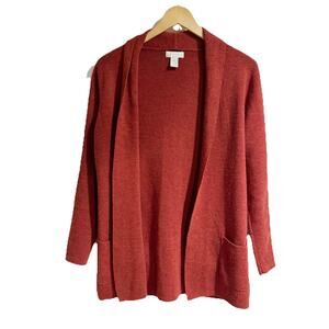 Tweeds Italy 100% Merino Wool Women Small Cardigan Sweater Orange Red Pocket